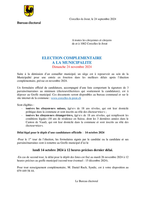 Election 24 - Municipalité novembre, flyer