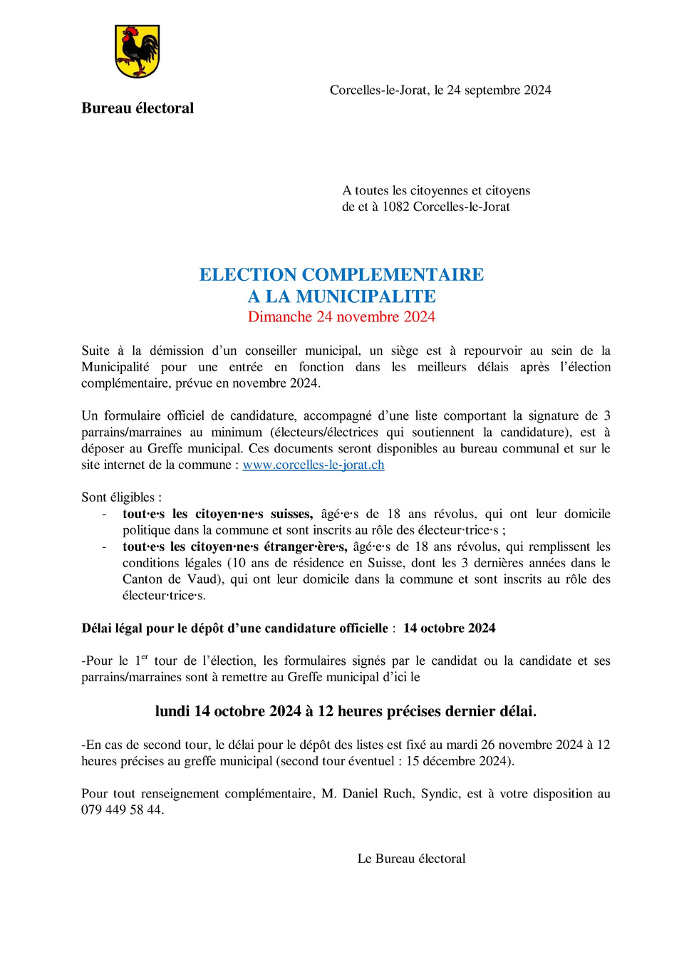 Election 24 - Municipalité novembre, flyer